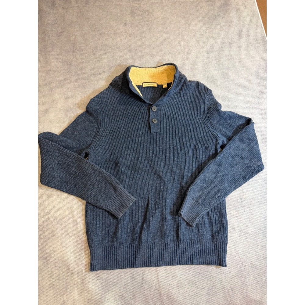 GH Bass Mens Mock Neck Button Pullover Sweater Navy Blue Ribbed Knit